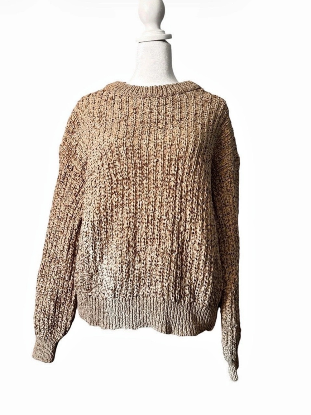 a.new.day Open-Work Oversized Pullover Sweater Beige Large